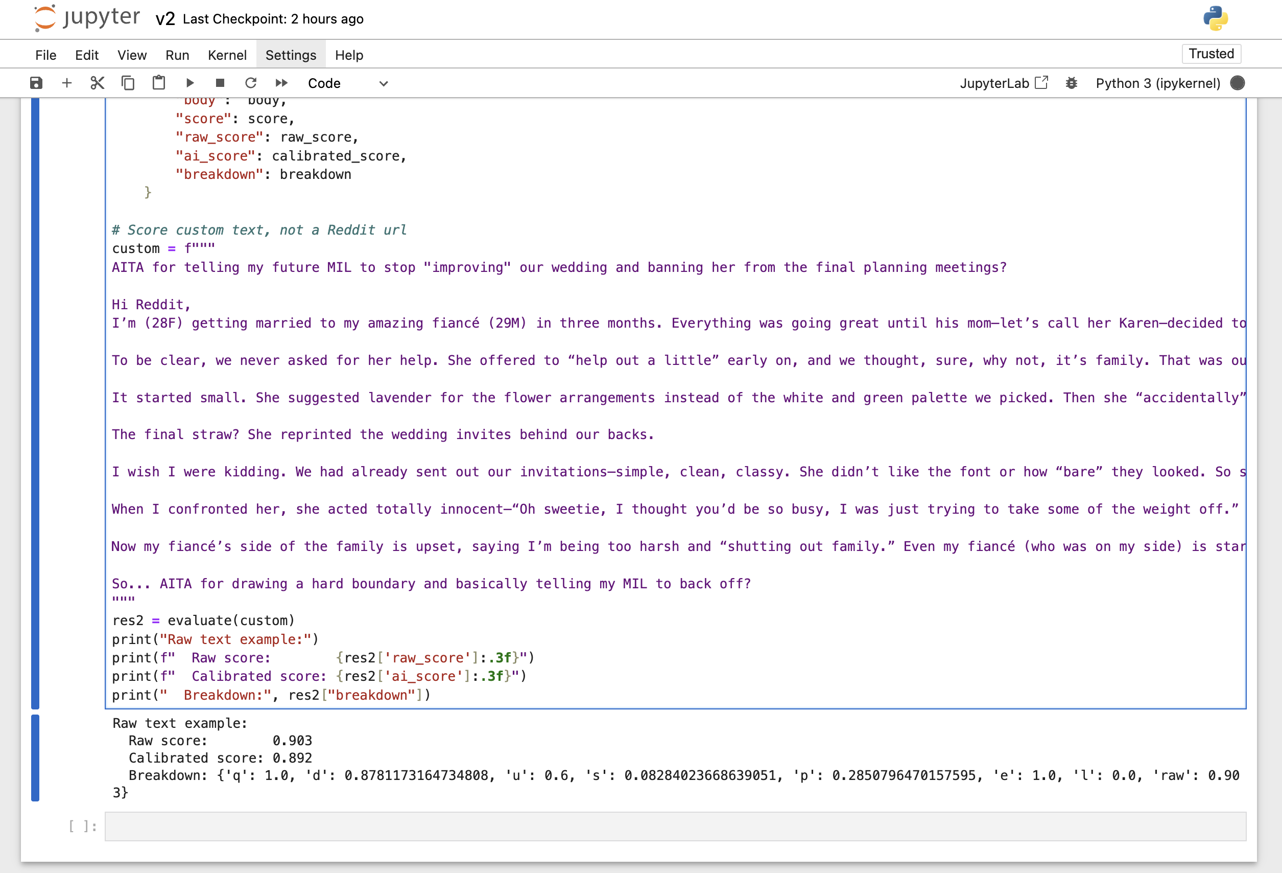 Custom Method and AI Text Results